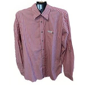 StockerPoint Shirt Mens L Red Gingham Button Up Long Sleeve Roll Tab Casual